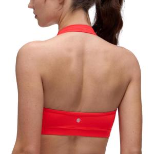 imageCRZ YOGA Butterluxe Halter Sports Bras for Women  Scoop Neck Padded Open Back Yoga Crop Gym Tops Low ImpactDeep Red