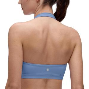 imageCRZ YOGA Butterluxe Halter Sports Bras for Women  Scoop Neck Padded Open Back Yoga Crop Gym Tops Low ImpactOasis Blue