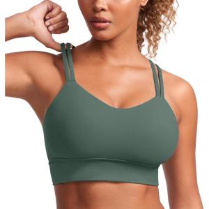 imageCRZ YOGA Softness Mold Butterluxe Strappy Sports Bras for Women  Double Spaghetti Strap Longline Workout Yoga Crop TopDark Forest Green