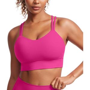 imageCRZ YOGA Softness Mold Butterluxe Strappy Sports Bras for Women  Double Spaghetti Strap Longline Workout Yoga Crop TopHibiscus Purple