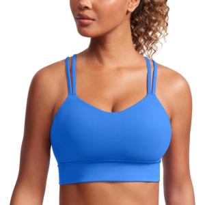 imageCRZ YOGA Softness Mold Butterluxe Strappy Sports Bras for Women  Double Spaghetti Strap Longline Workout Yoga Crop TopSparkle Blue