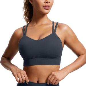 imageCRZ YOGA Softness Mold Butterluxe Strappy Sports Bras for Women  Double Spaghetti Strap Longline Workout Yoga Crop TopTrue Navy