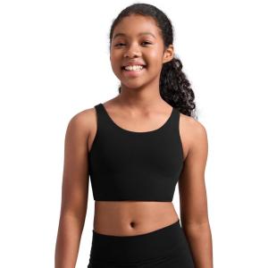 imageCRZ YOGA Girls Butterluxe Longline Sports Bra  Yoga Athletic Casual Tops Scoop Neck U Back Padded Kids TeenBlack