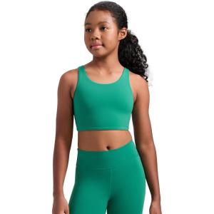 imageCRZ YOGA Girls Butterluxe Longline Sports Bra  Yoga Athletic Casual Tops Scoop Neck U Back Padded Kids TeenCascadia Green