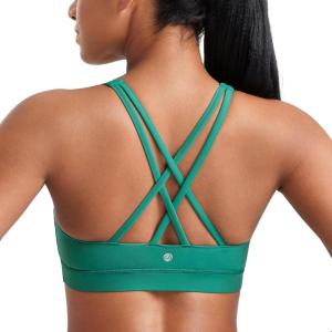 imageCRZ YOGA Naked Feeling Strappy Padded Sports Bras for Women  Fitness Workout Top Criss Cross Back Yoga CamiCascadia Green