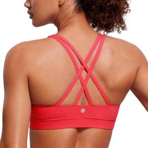 imageCRZ YOGA Naked Feeling Strappy Padded Sports Bras for Women  Fitness Workout Top Criss Cross Back Yoga CamiCrimson