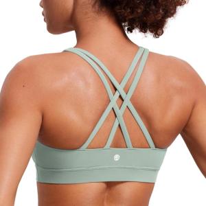 imageCRZ YOGA Naked Feeling Strappy Padded Sports Bras for Women  Fitness Workout Top Criss Cross Back Yoga CamiGreen Palm Court