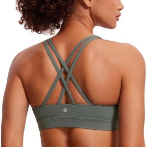imageCRZ YOGA Naked Feeling Strappy Padded Sports Bras for Women  Fitness Workout Top Criss Cross Back Yoga CamiGrey Sage