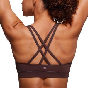 imageCRZ YOGA Naked Feeling Strappy Padded Sports Bras for Women  Fitness Workout Top Criss Cross Back Yoga CamiHot Fudge Brown