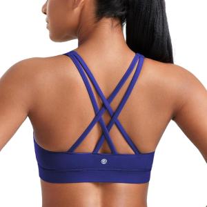 imageCRZ YOGA Naked Feeling Strappy Padded Sports Bras for Women  Fitness Workout Top Criss Cross Back Yoga CamiLarkspur Blue