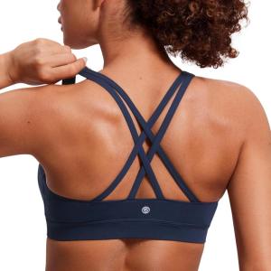 imageCRZ YOGA Naked Feeling Strappy Padded Sports Bras for Women  Fitness Workout Top Criss Cross Back Yoga CamiNavy
