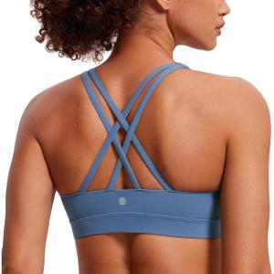 imageCRZ YOGA Naked Feeling Strappy Padded Sports Bras for Women  Fitness Workout Top Criss Cross Back Yoga CamiOasis Blue