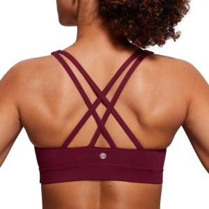 imageCRZ YOGA Naked Feeling Strappy Padded Sports Bras for Women  Fitness Workout Top Criss Cross Back Yoga CamiRed Merlot