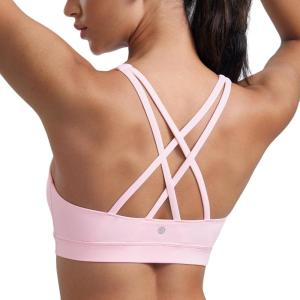 imageCRZ YOGA Naked Feeling Strappy Padded Sports Bras for Women  Fitness Workout Top Criss Cross Back Yoga CamiStrawberry Pink