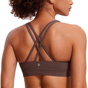 imageCRZ YOGA Naked Feeling Strappy Padded Sports Bras for Women  Fitness Workout Top Criss Cross Back Yoga CamiTaupe