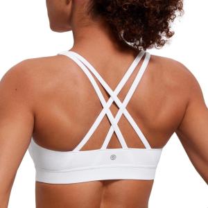 imageCRZ YOGA Naked Feeling Strappy Padded Sports Bras for Women  Fitness Workout Top Criss Cross Back Yoga CamiWhite