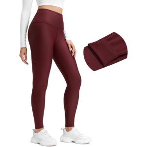 imageCRZ YOGA Womens Fleece Lined Leggings 28  Casual Lounge Workout Yoga Thermal Full Length Pants Winter WarmRed Merlot