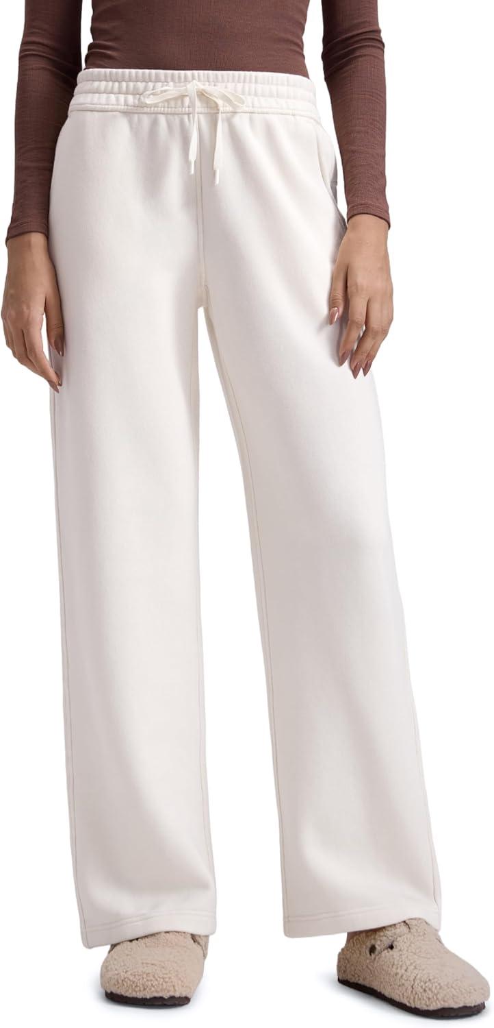 imageCRZ YOGA Cotton Fleece Lined Sweatpants Women 28quot30quot32quot  Straight Leg Casual Lounge Pants with Pockets Winter WarmMilky White Bone