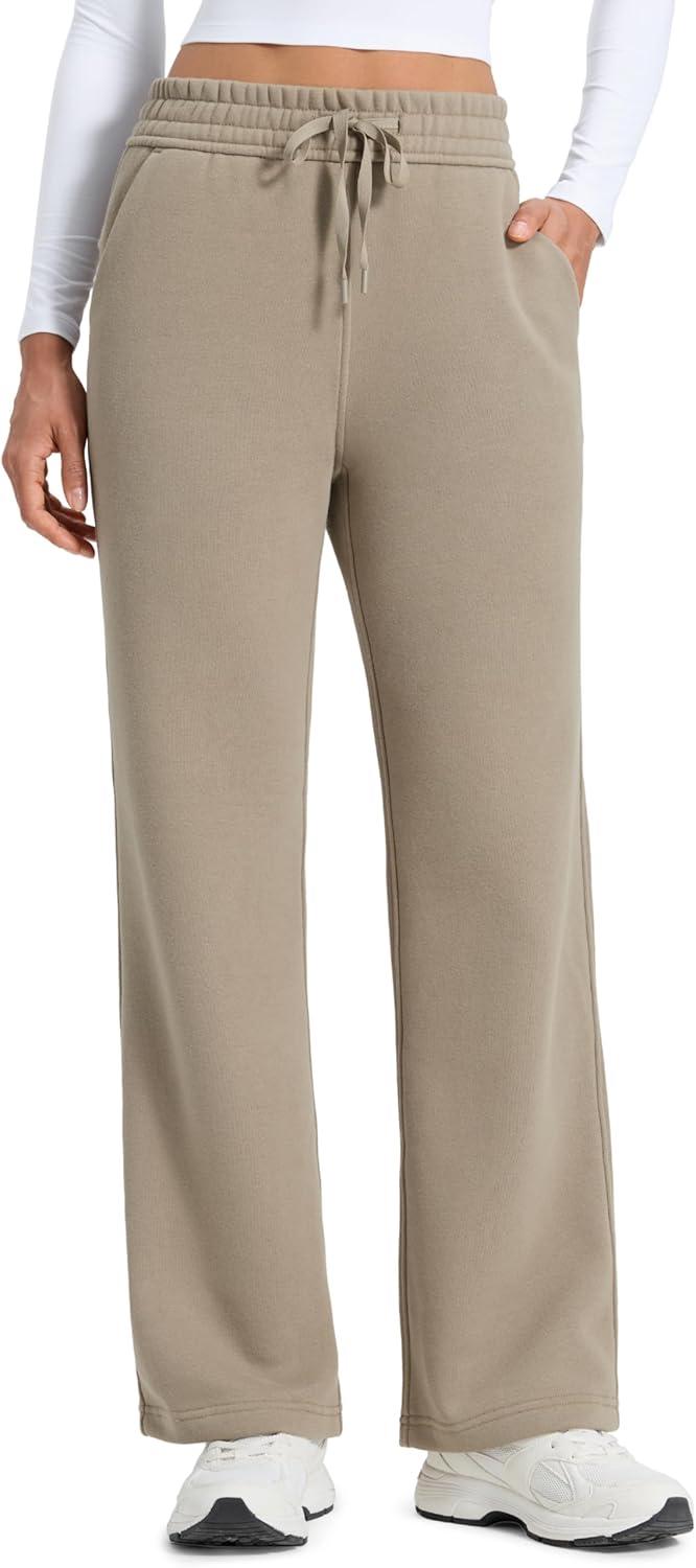 imageCRZ YOGA Cotton Fleece Lined Sweatpants Women 28quot30quot32quot  Straight Leg Casual Lounge Pants with Pockets Winter WarmOak