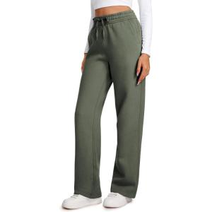 imageCRZ YOGA Cotton Fleece Lined Sweatpants Women 28quot30quot32quot  Straight Leg Casual Lounge Pants with Pockets Winter WarmLight Army Green