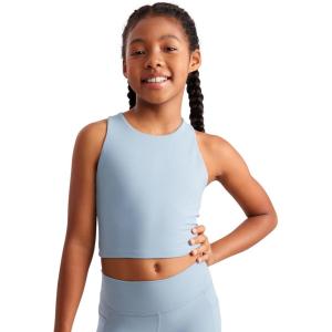 imageCRZ YOGA Girls Butterluxe Double Lined Crop High Neck Tank Tops  Dance Yoga Athletic Casual Racerback Tight Kids TeenCambric Blue