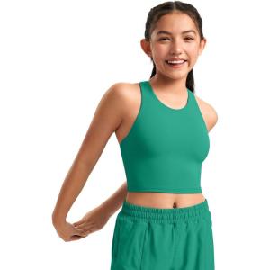 imageCRZ YOGA Girls Butterluxe Double Lined Crop High Neck Tank Tops  Dance Yoga Athletic Casual Racerback Tight Kids TeenCascadia Green
