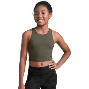 imageCRZ YOGA Girls Butterluxe Double Lined Crop High Neck Tank Tops  Dance Yoga Athletic Casual Racerback Tight Kids TeenLight Army Green