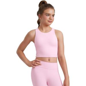imageCRZ YOGA Girls Butterluxe Double Lined Crop High Neck Tank Tops  Dance Yoga Athletic Casual Racerback Tight Kids TeenPink Peony