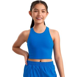 imageCRZ YOGA Girls Butterluxe Double Lined Crop High Neck Tank Tops  Dance Yoga Athletic Casual Racerback Tight Kids TeenSparkle Blue