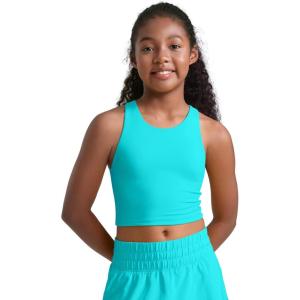 imageCRZ YOGA Girls Butterluxe Double Lined Crop High Neck Tank Tops  Dance Yoga Athletic Casual Racerback Tight Kids TeenSpectral Blue