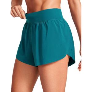 imageCRZ YOGA High Waisted Split Running Shorts for Women 3quot  Comfy Mesh Liner for Workout Athletic GymTrack Quick DryBorealis Green