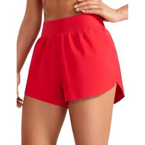 imageCRZ YOGA High Waisted Split Running Shorts for Women 3quot  Comfy Mesh Liner for Workout Athletic GymTrack Quick DryDeep Red