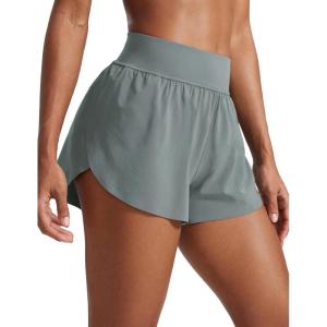imageCRZ YOGA High Waisted Split Running Shorts for Women 3quot  Comfy Mesh Liner for Workout Athletic GymTrack Quick DryGrey Sage