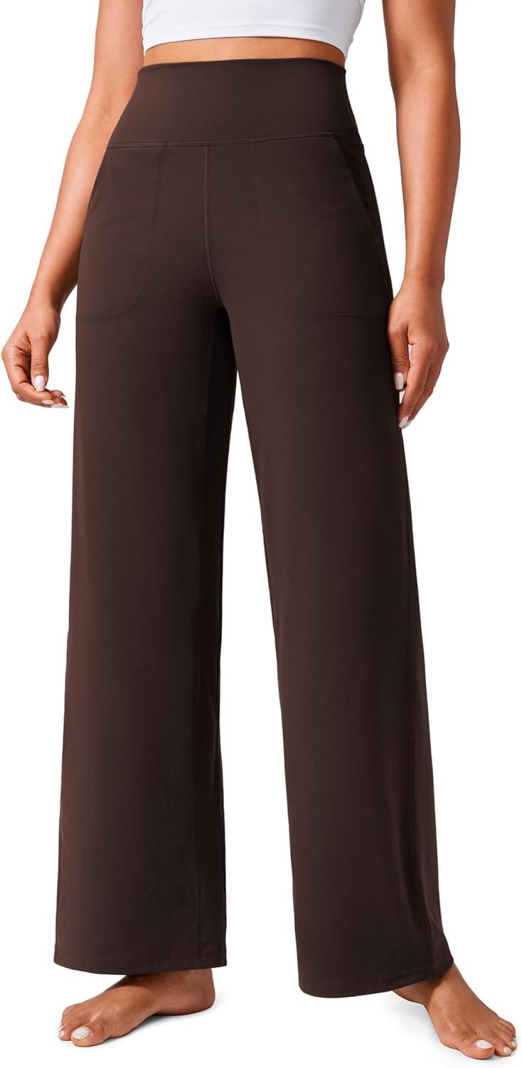 imageCRZ YOGA Butterlift Wide Leg Pants Pockets 29quot31quot33quot  High Waisted Yoga Lounge Buttery Soft Comfy Casual WomensHot Fudge Brown