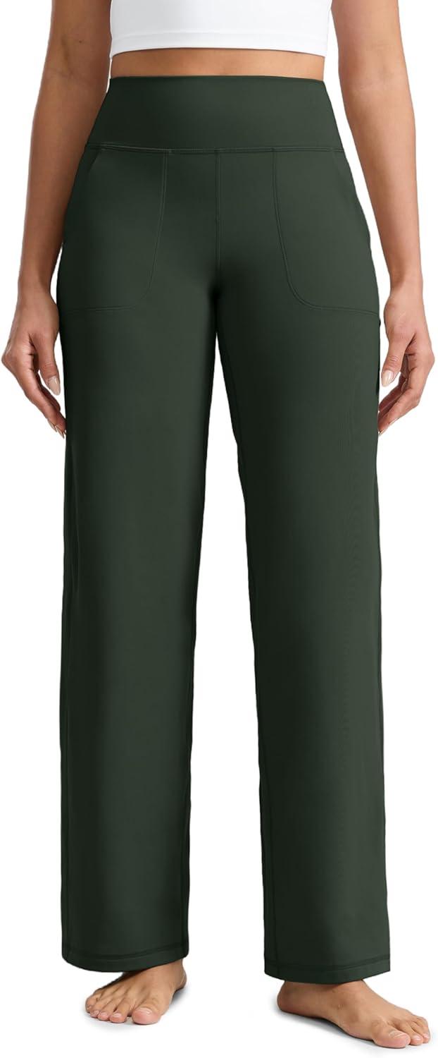 imageCRZ YOGA Butterlift Wide Leg Pants Pockets 29quot31quot33quot  High Waisted Yoga Lounge Buttery Soft Comfy Casual WomensLegend Green