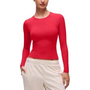 imageCRZ YOGA Softembrace Crewneck Long Sleeve Shirts for Women  Casual Going Out Tops Soft Basic Fitted Tight Fall TShirtsAurora Red