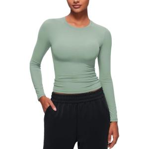 imageCRZ YOGA Softembrace Crewneck Long Sleeve Shirts for Women  Casual Going Out Tops Soft Basic Fitted Tight Fall TShirtsGreen Palm Court