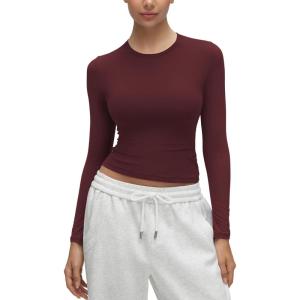 imageCRZ YOGA Softembrace Crewneck Long Sleeve Shirts for Women  Casual Going Out Tops Soft Basic Fitted Tight Fall TShirtsRed Merlot