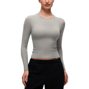 imageCRZ YOGA Softembrace Crewneck Long Sleeve Shirts for Women  Casual Going Out Tops Soft Basic Fitted Tight Fall TShirtsRock Grey