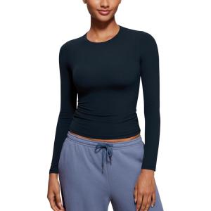 imageCRZ YOGA Softembrace Crewneck Long Sleeve Shirts for Women  Casual Going Out Tops Soft Basic Fitted Tight Fall TShirtsTrue Navy