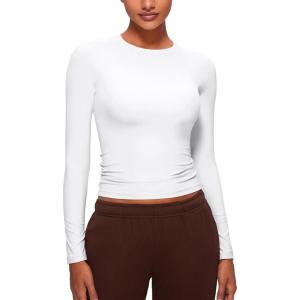 imageCRZ YOGA Softembrace Crewneck Long Sleeve Shirts for Women  Casual Going Out Tops Soft Basic Fitted Tight Fall TShirtsWhite