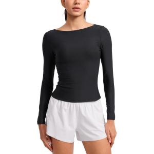 imageCRZ YOAG Cloudweight Boat Neck Shirts for Women  Workout Athletic Gym Casual Long Sleeve Tops Soft Lightweight TShirtBlack