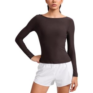 imageCRZ YOAG Cloudweight Boat Neck Shirts for Women  Workout Athletic Gym Casual Long Sleeve Tops Soft Lightweight TShirtHot Fudge Brown