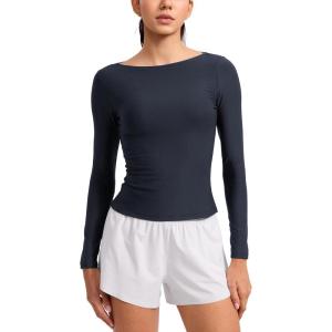 imageCRZ YOAG Cloudweight Boat Neck Shirts for Women  Workout Athletic Gym Casual Long Sleeve Tops Soft Lightweight TShirtTrue Navy