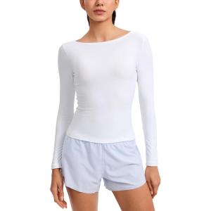 imageCRZ YOAG Cloudweight Boat Neck Shirts for Women  Workout Athletic Gym Casual Long Sleeve Tops Soft Lightweight TShirtWhite