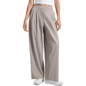 imageCRZ YOGA 4Way Stretch Wide Leg Work Pants for Women 29quot  Bussiness Casual Dress Trousers with PocketsStone