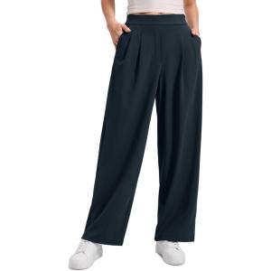 imageCRZ YOGA 4Way Stretch Wide Leg Work Pants for Women 29quot  Bussiness Casual Dress Trousers with PocketsTrue Navy
