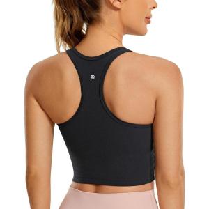 imageCRZ YOGA Butterluxe Racerback Crop Tank Tops for Women  Padded YBack Longline Sports Bras Scoop Neck Workout YogaBlack