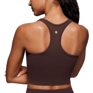 imageCRZ YOGA Butterluxe Racerback Crop Tank Tops for Women  Padded YBack Longline Sports Bras Scoop Neck Workout YogaHot Fudge Brown