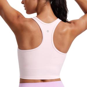 imageCRZ YOGA Butterluxe Racerback Crop Tank Tops for Women  Padded YBack Longline Sports Bras Scoop Neck Workout YogaStrawberry Pink